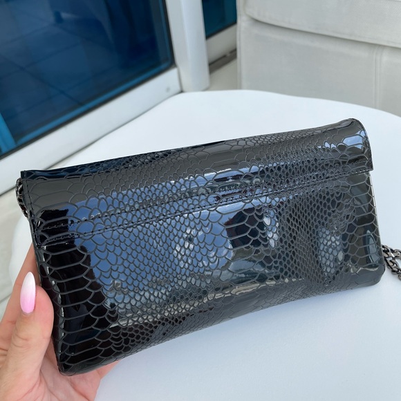 Casadei Patent Python Snakeskin Embossed Leather Clutch Black - Picture 8 of 16